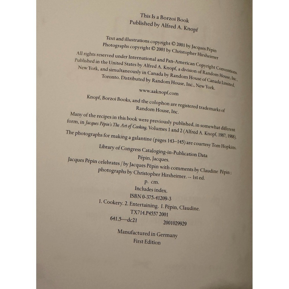 Jacques Pepin Celebrates 2001 Hardcover Cook Book 1st Edition Knopf DJ Vintage - Picture 4 of 4